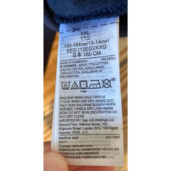 NWT Gap Logo Hoodie Sweatshirt Size XXL (14-16) Boy’s Navy - Picture 5 of 9